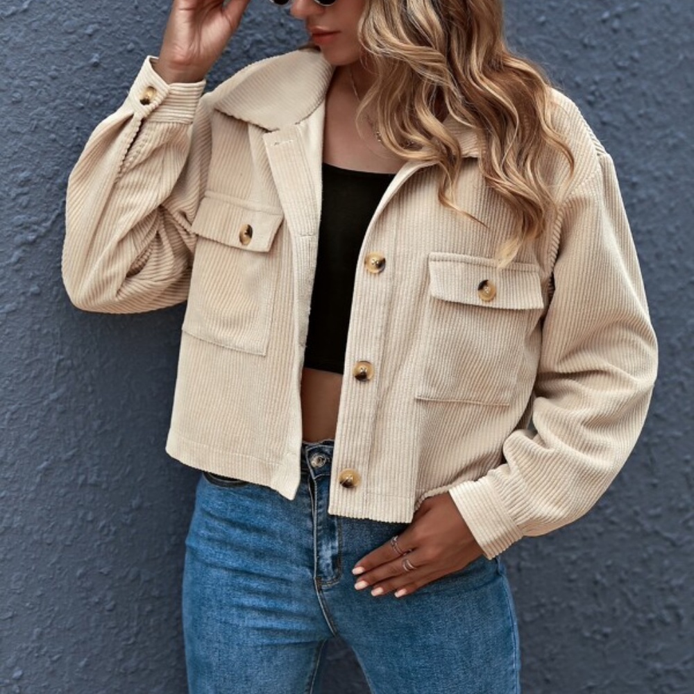 Grey button up pocket corduroy classic jacket shacket - Picture 7 of 7